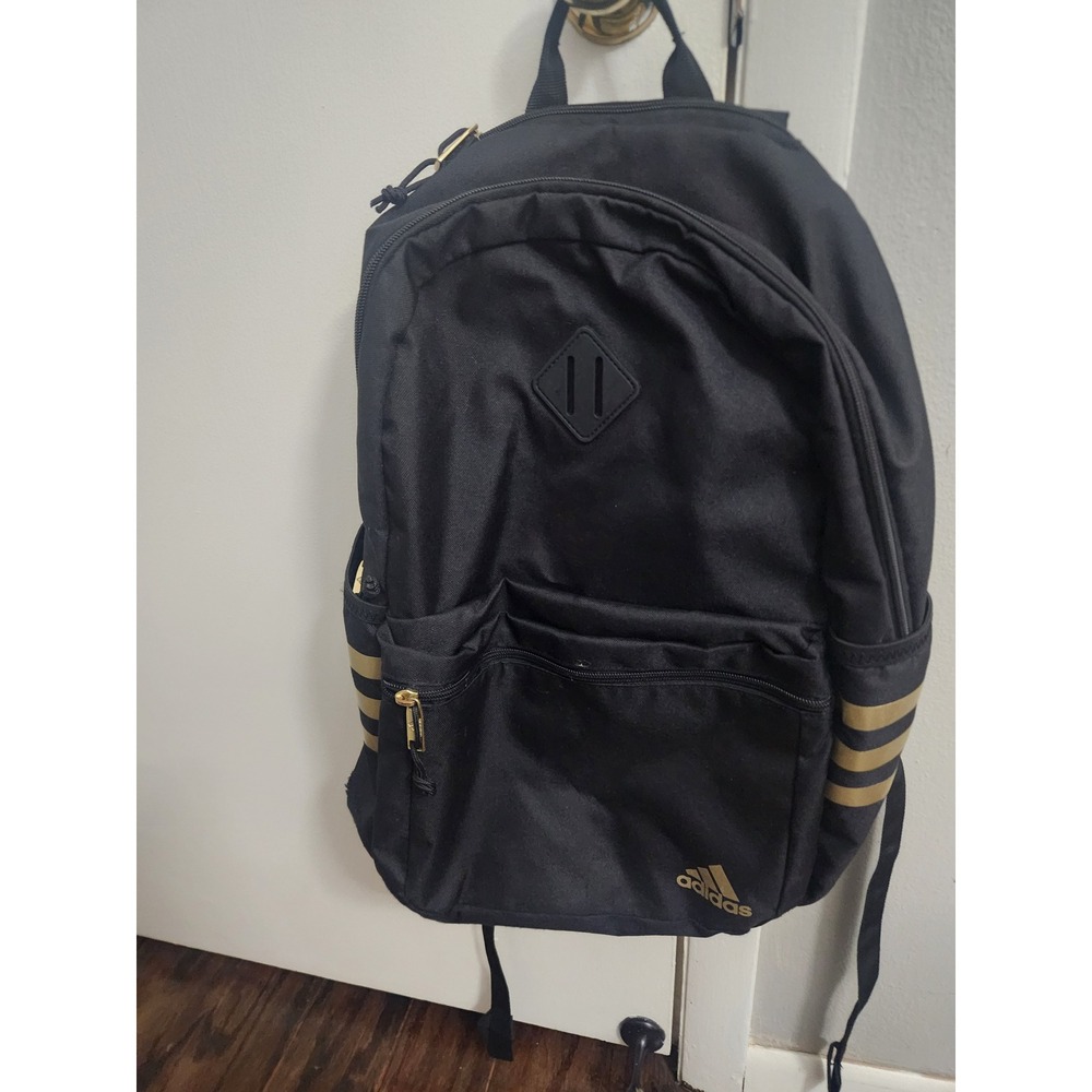 Adidas Kids Backpack Black Gold Metallic 3-Stripe Recycled Polyester School Bag